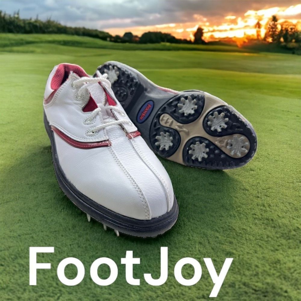 FootJoy FJ Women's Leather Lace Up eComfort Golf Cleats Shoes White Red Size 7M
